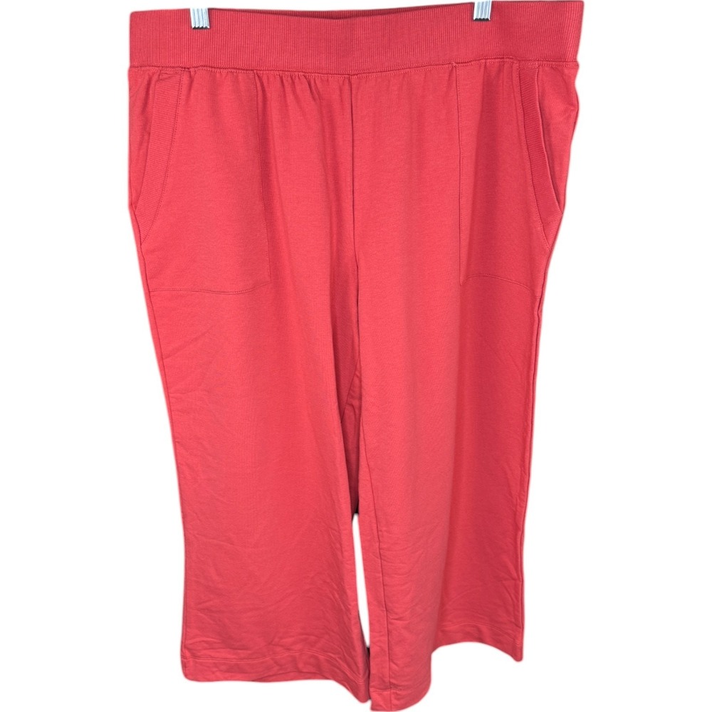 Denim & Co.‎ Active French Terry Wide Leg Crop Pant Deep Papaya Large PETITE